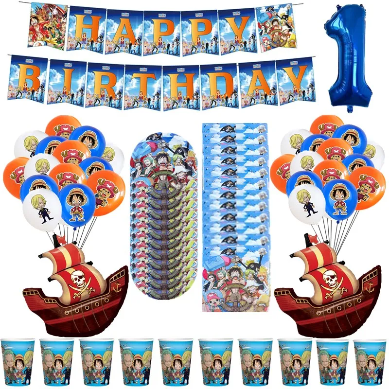 thumbnail image 1 of Suministros para eventos de fiesta de cumpleaños de una pieza, figura de Anime Luffy Ace, plato y vaso de papel, servilleta, Festival de Baby Shower, decoraciones para fiestas DIY, 1 of 5