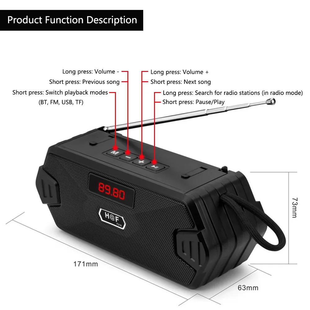 Portable Wireless Bluetooth Speaker with FM Radio and USB Connectivity