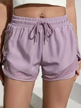 Women Y2K Running Sport Shorts High Waist Breathable Mesh Sweat Fitness Shorts Elasticity 2 in 1 Pants Yoga Sports Shorts Casual Gym Quick Dry Shorts 6