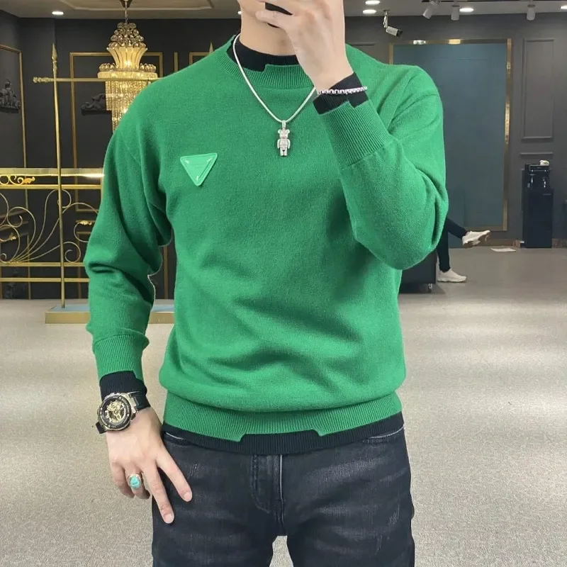 2023 New B&B Style Autumn and Winter Casual Men's Sweater Long Sleeve Slim Knit Pullover Fashion Contrast Crew Neck Knit 2021 autumn and winter new korean style slim lace embroidery single breasted knit cardigan sweater fashion v neck sexy sweater