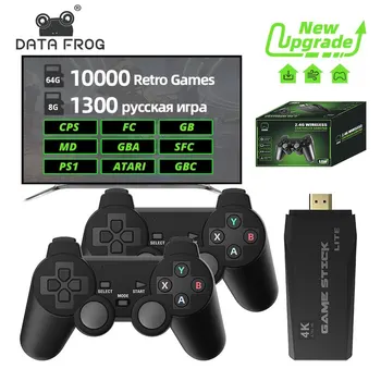 DATA FROG 레트로 비디오 게임 콘솔, 2.4G 무선 콘솔 게임 스틱, 4k 10000 게임, TV용 휴대용 Dendy 게임 콘솔