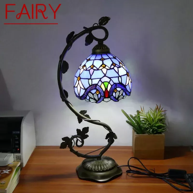 

FAIRY Tiffany Table Lamp American Retro Living Room Bedroom Lamp Luxurious Villa Hotel Stained Glass Desk Lamp