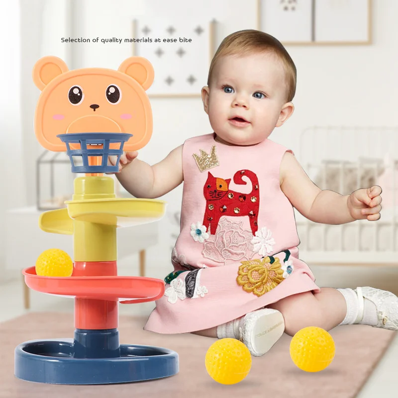 Tour à billes roulantes pour bébés, jouets empilables, piste rotative,  cadeau pour enfants