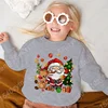 Cute Cartoon Santa Claus & Reindeer & Christmas Tree Graphic Print Sweatshirt, Girls Comfy Clothes For Christmas As Gifts 5