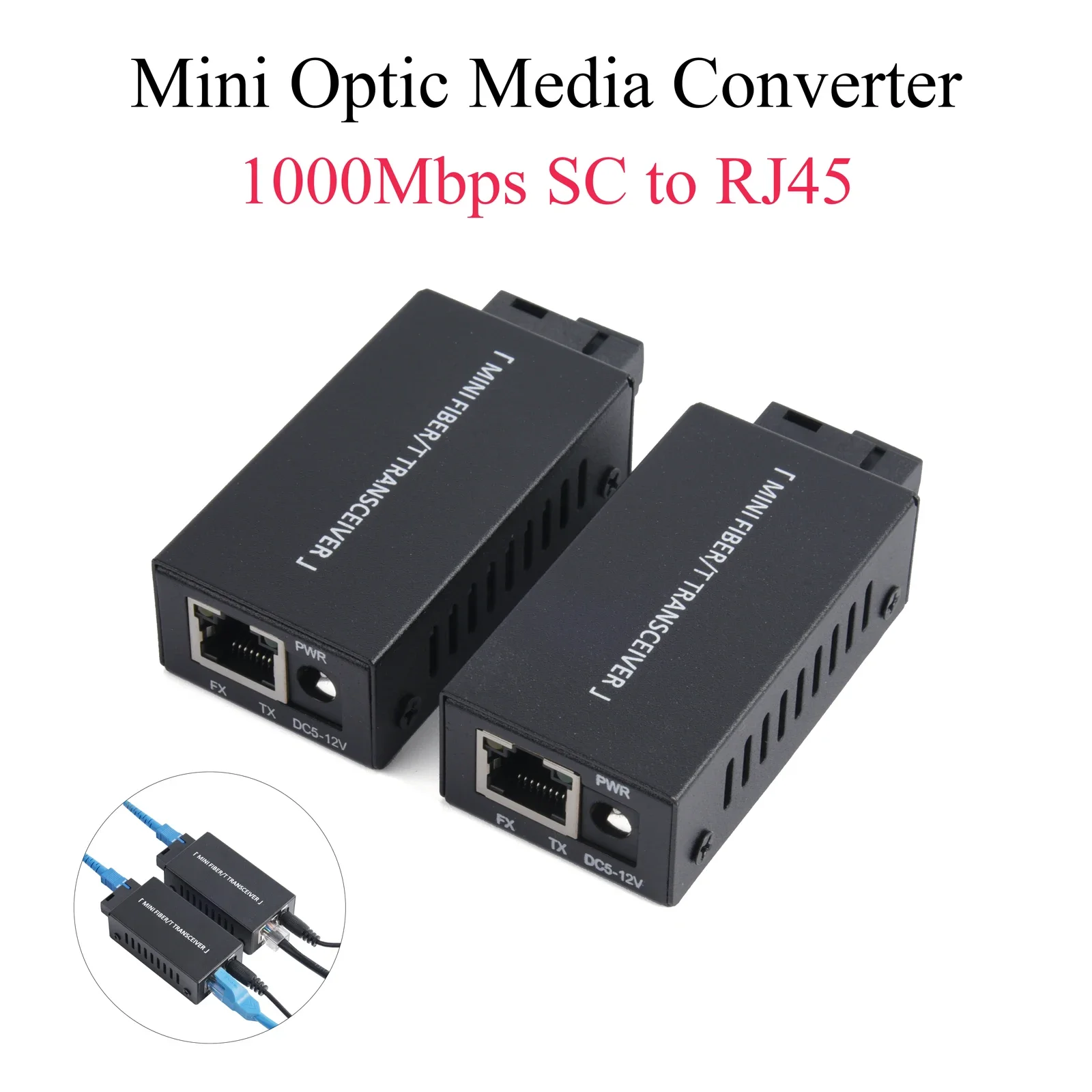 

1 Pair Gigabit 10/100M A/B SC Ethernet Fiber Switch Media Converter Rj45 Optic Transceiver 25KM fibra Switch with Power Supply