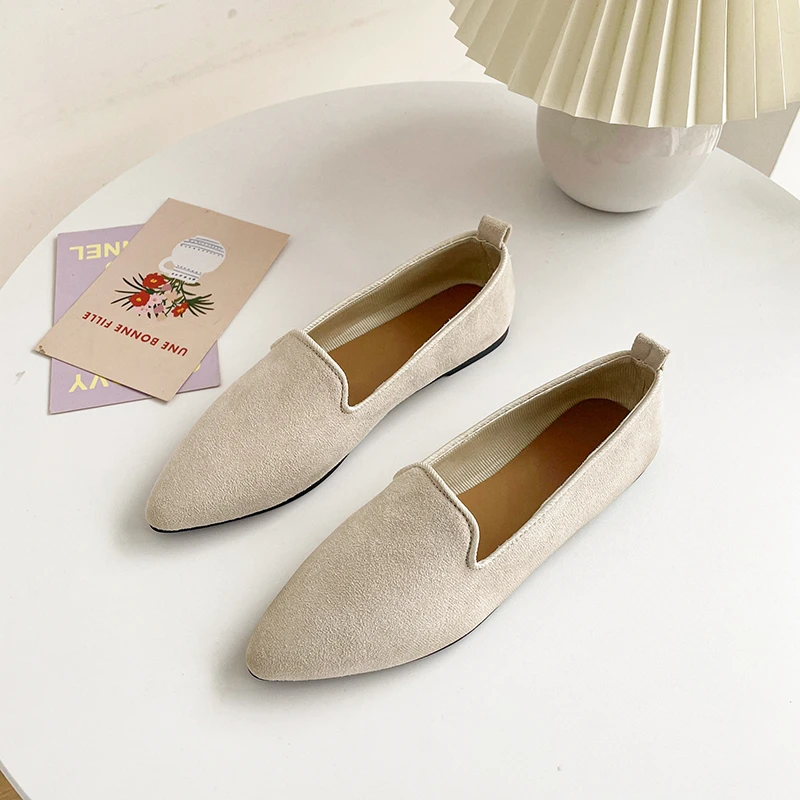 Fashion Slip on Loafers Breathable Stretch Ballet Shallow Flats Women Soft Bottom Pointed Toe Boat Shoes plus size 43 women loafers