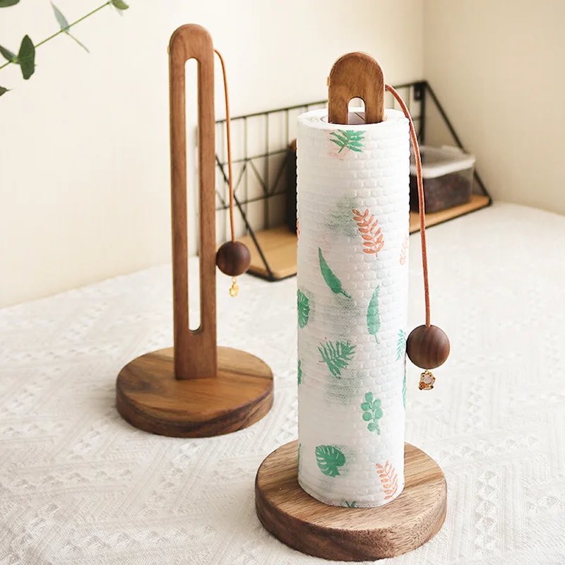 Solid wood paper towel rack Kitchen perforation-free roll paper storage rack cloth plastic wrap bag vertical storage rack 3
