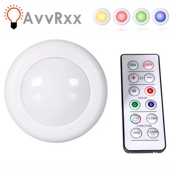 AvvRxx-LED 캐비닛 조명, RGB 퍽 조명, 리모컨, 선반 아래 조도 조절 가능, 주방 카운터 조명, 장식, 야간 램프