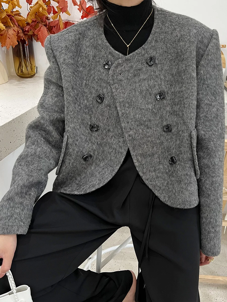 

Женское двубортное шерстяное пальто Xiaoxiangfeng, длинное флисовое двубортное пальто знаменитости, Осень-зима 2023