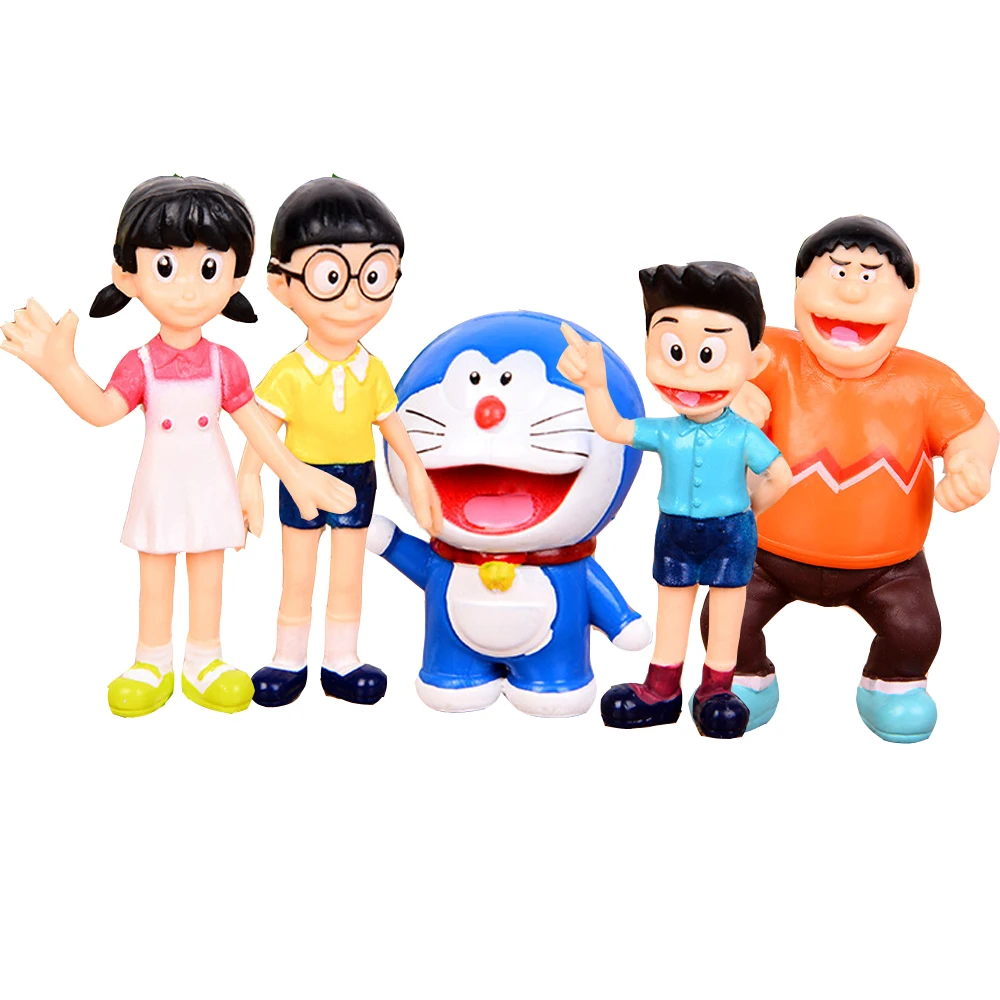 5 Pcs Doraemon Action Figure Nobita Gian Suneo Shizuka Big G Giant Takeshi Toys 