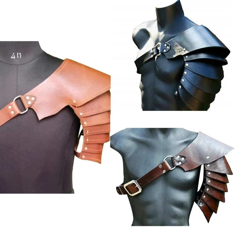 Medieval Faux PU Leathers Costume Armour Halloween Cosplay Armors Shoulder Armour, Single Shoulder Guard Harness