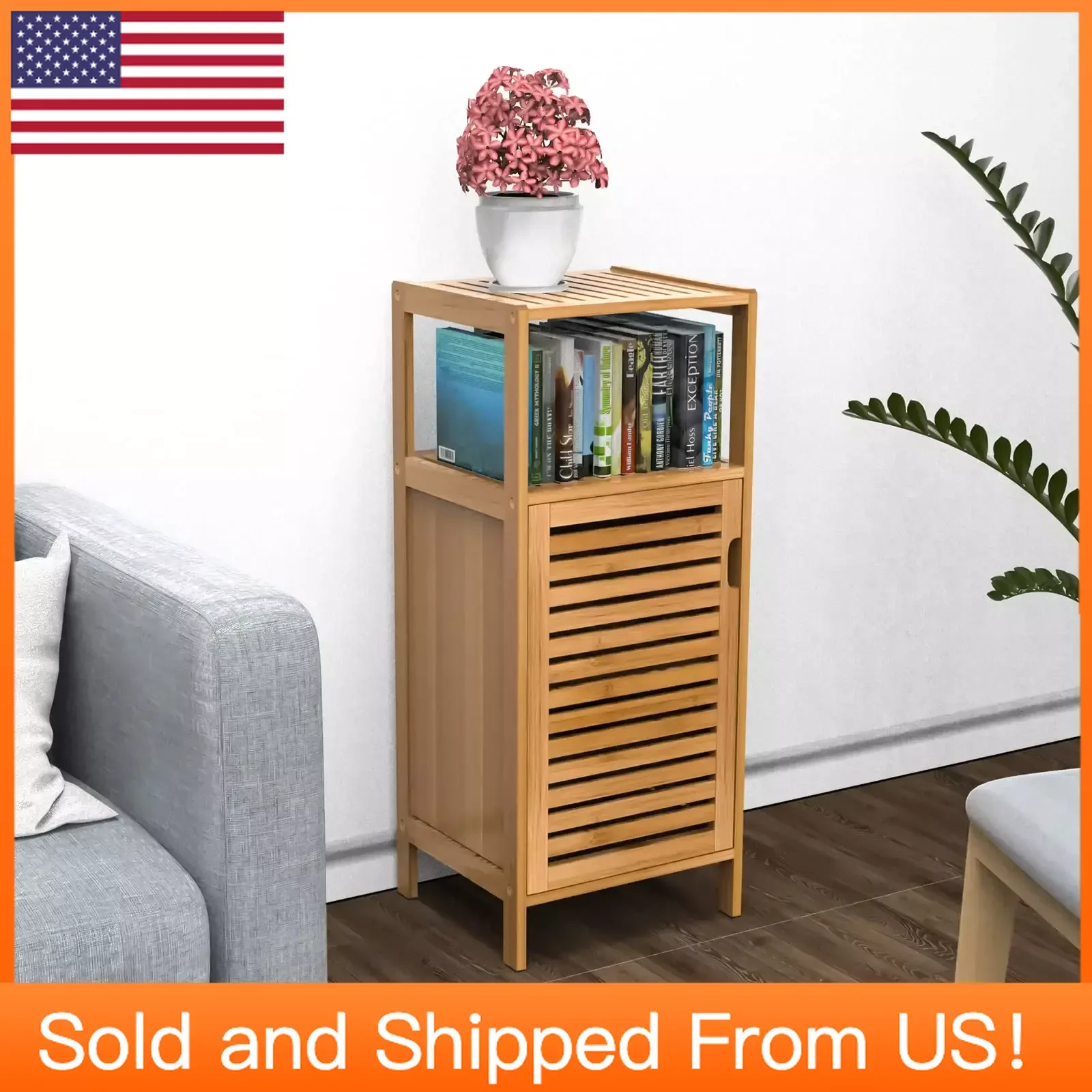 

Bathroom Bamboo Storage Cabinet, Freestanding Floor Cabinet with Door and Shelf ,Single Door
