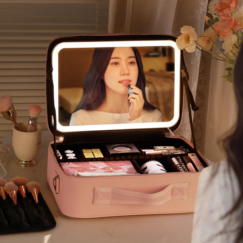 Smart LED Cosmetic Case with Mirror Cosmetic Bag Travel Makeup Bags for Women Fashion Portable Storage Bag Travel Makeup Bags 3