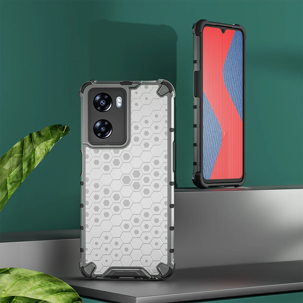 KEYSION Stoßfestes Panzergehäuse für OPPO A77 5G Silikon + PC Transparente Waben-Telefonrückseite für Realme Narzo 50 5G_voghion.com