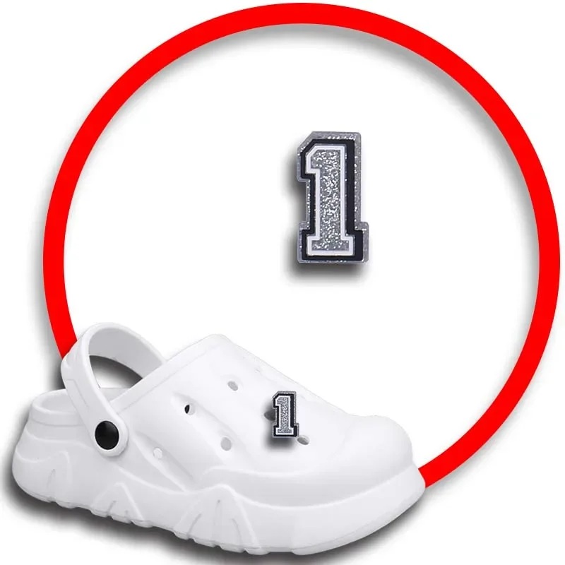 

1 шт. булавки для Crocs, шармы, аксессуары для обуви, серебряные украшения в виде цифр, джинсы, женские сандалии, пряжка, Детские сувениры, мужские значки