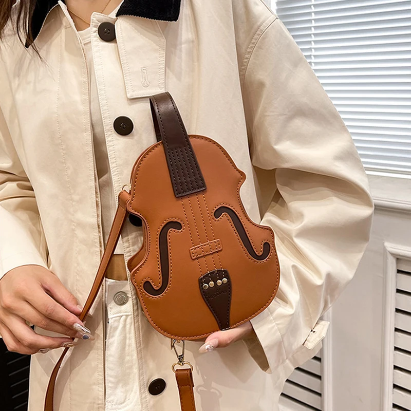 Western Style Women's Bag Organ Guitar Crossbody Bag Personalized Violin Retro Small PU Leather Backpack Purse