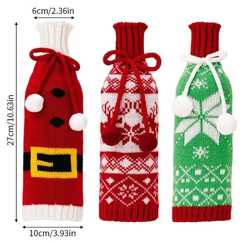 Knitted Red Wine Bottle Covers for Christmas Party Decorations