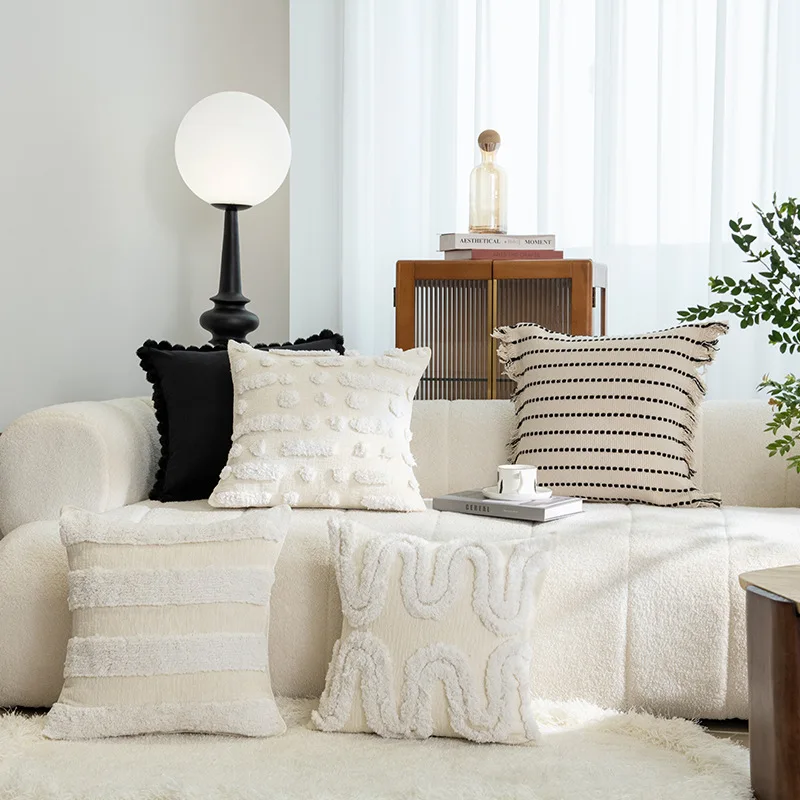 

Nordic Style Light Luxury Pillowcase Sofa Decoration Cushion Cover Striped Jacquard Embroidery Pillow Covers Drop Shipping 45x45
