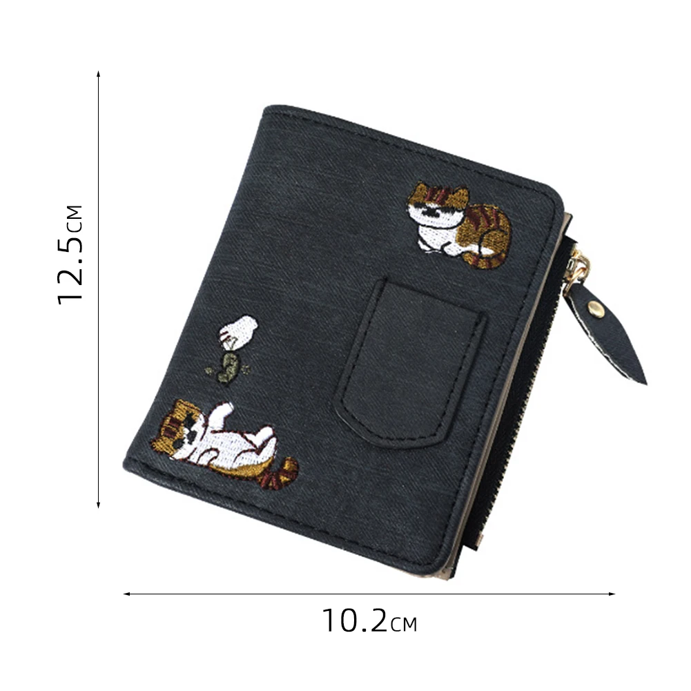 데님지갑 Denim Style Cat Embroidered Short Wallet Multi-Purpose Large Capacity Purse For Bag Shoulder Bag Cartera De Mezclilla 5