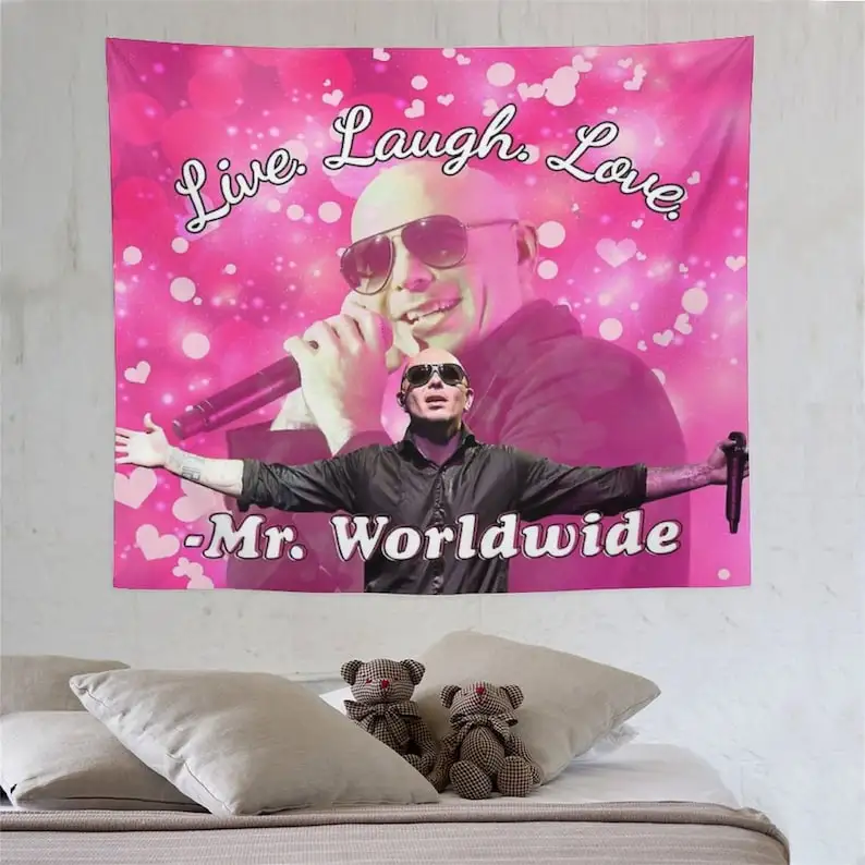 Mr Worldwide Says to Live Laugh Love Tapestry Pitbull Tapestry Poster Boutique Art Wall Hanging for Home Living Room Decor
