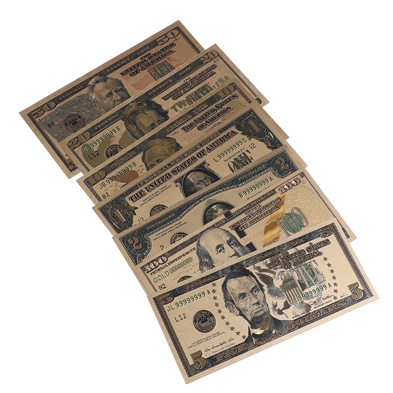 24K Gold Plated Souvenir Banknotes Dollars 7pcs/Set gold plated banknote