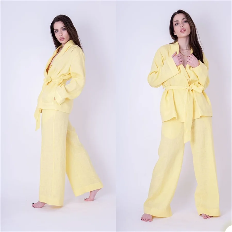 

Solid Color Home Women Pajamas Suits sets 2023 2 Piece Blazer With Belt+Pants Party Prom Evening Dress Custom Made