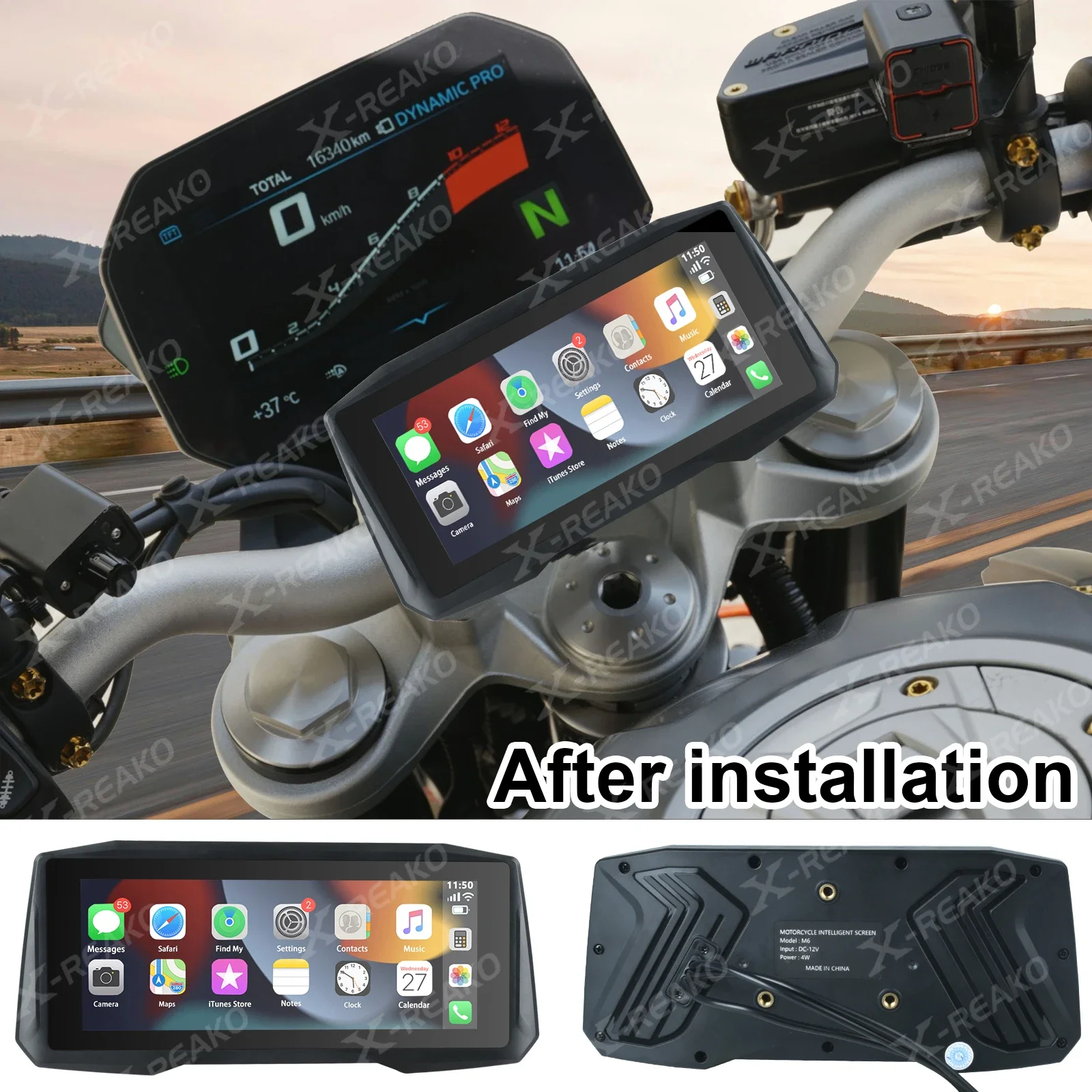 X-REAKO 6.86-inch MP5 Motorcycle Portable PND Voice Assistant Android Auto&Carplay DVR GPS Bluetooth HD Touch Screen TPMS