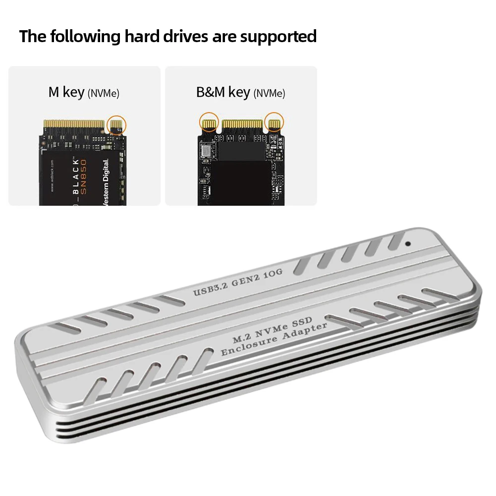 M.2 NVMe 솔리드 스테이트 드라이브 외장 인클로저, 외장 하드 디스크, USB 3.2, 2 세대 HDD 스토리지 박스, SSD 2230, 2242, 2260/2280, 10Gbps
