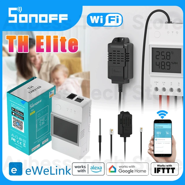 SONOFF THR320D 20A Smart Temperature and Humidity Monitoring  Switch,Compatible with Alexa, Google Home,RJ9 4P4C Interface