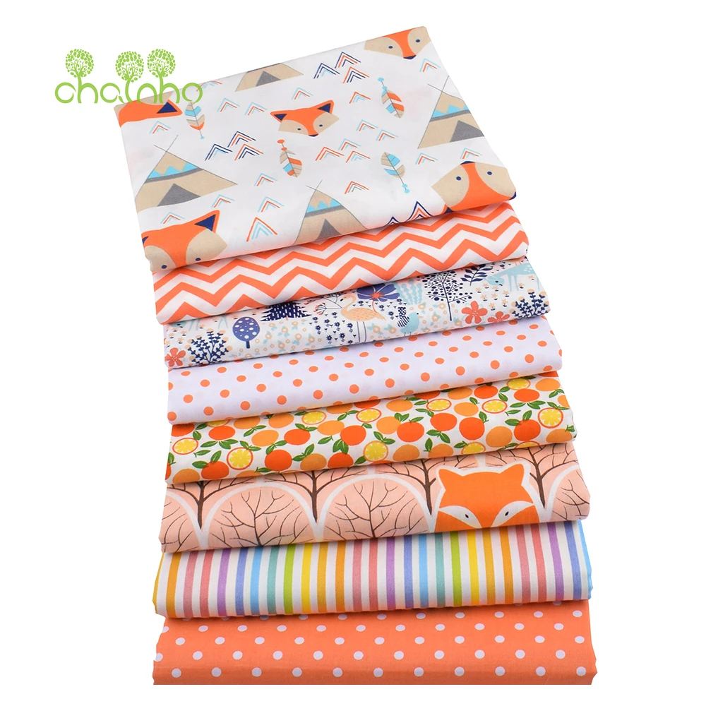 Chainho, Oranje Cartoon Gedrukt Twill Katoen Stof, Patchwork Doek, diy Quilten Naaien Thuis Textiel Materiaal Voor Baby Kinderen