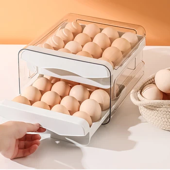 냉장고용 계란 보관 정리함, 2 층 서랍 타입, 쌓을 수 있는 보관통, 투명 플라스틱 계란 홀더