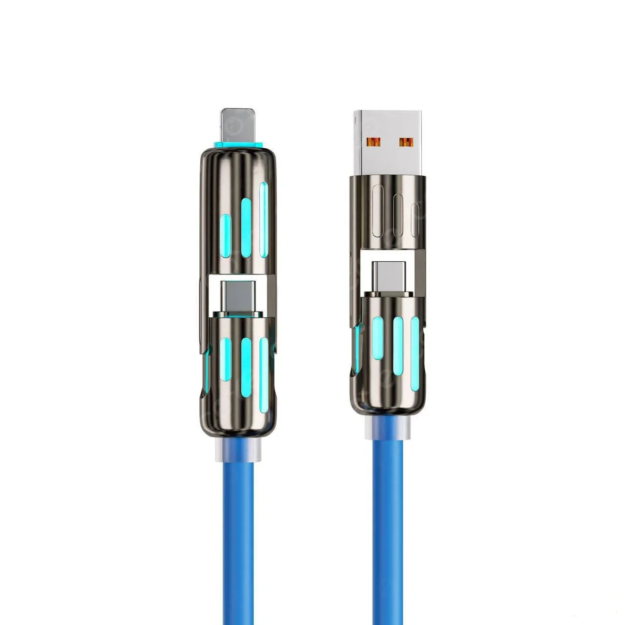 240W Type C 4 in 1 Fast Charging Cable LED Silicone PD USB Data Cable