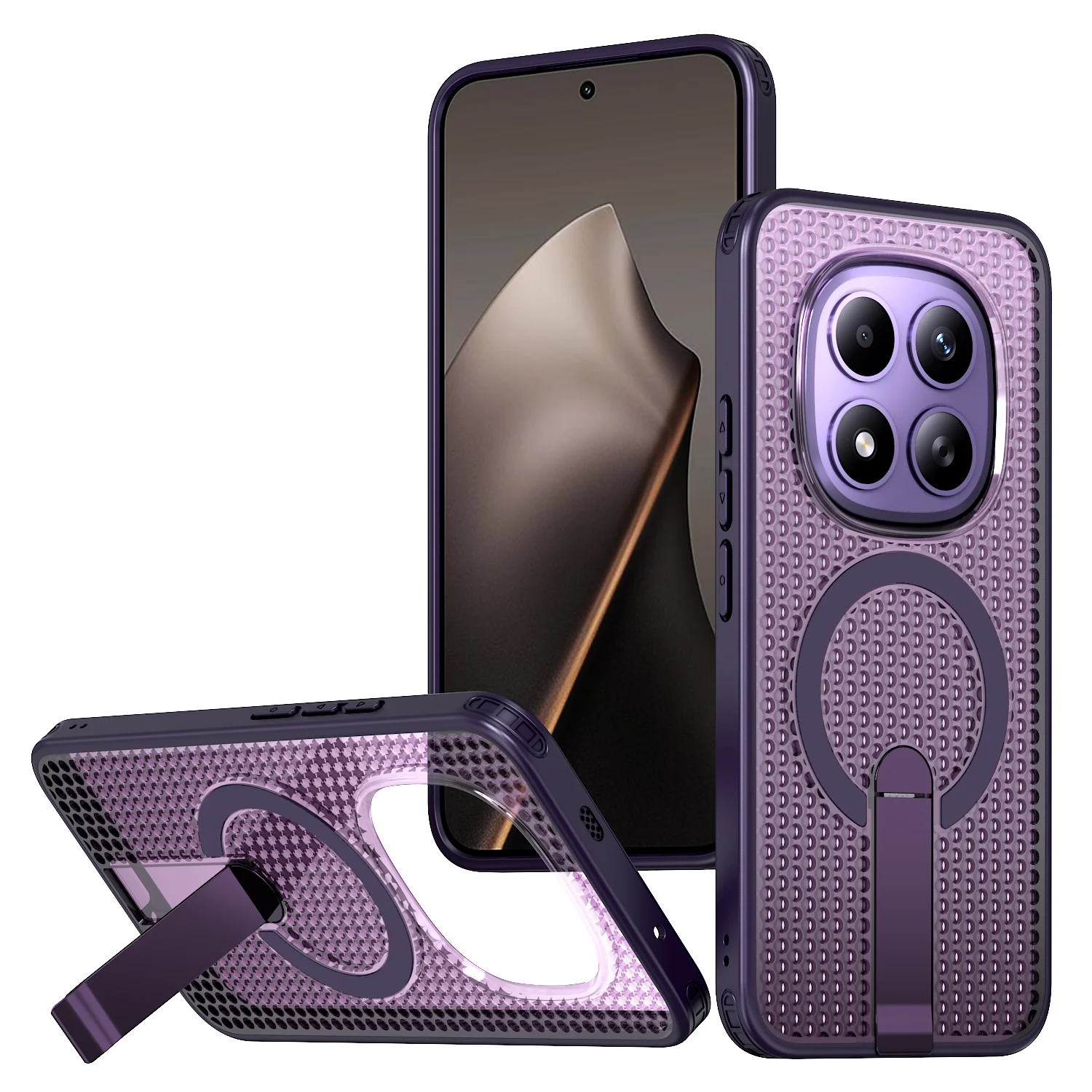 Magnetic Honeycomb Heat Dissipation Phone Case with Built-in Stand and Car Mount Support