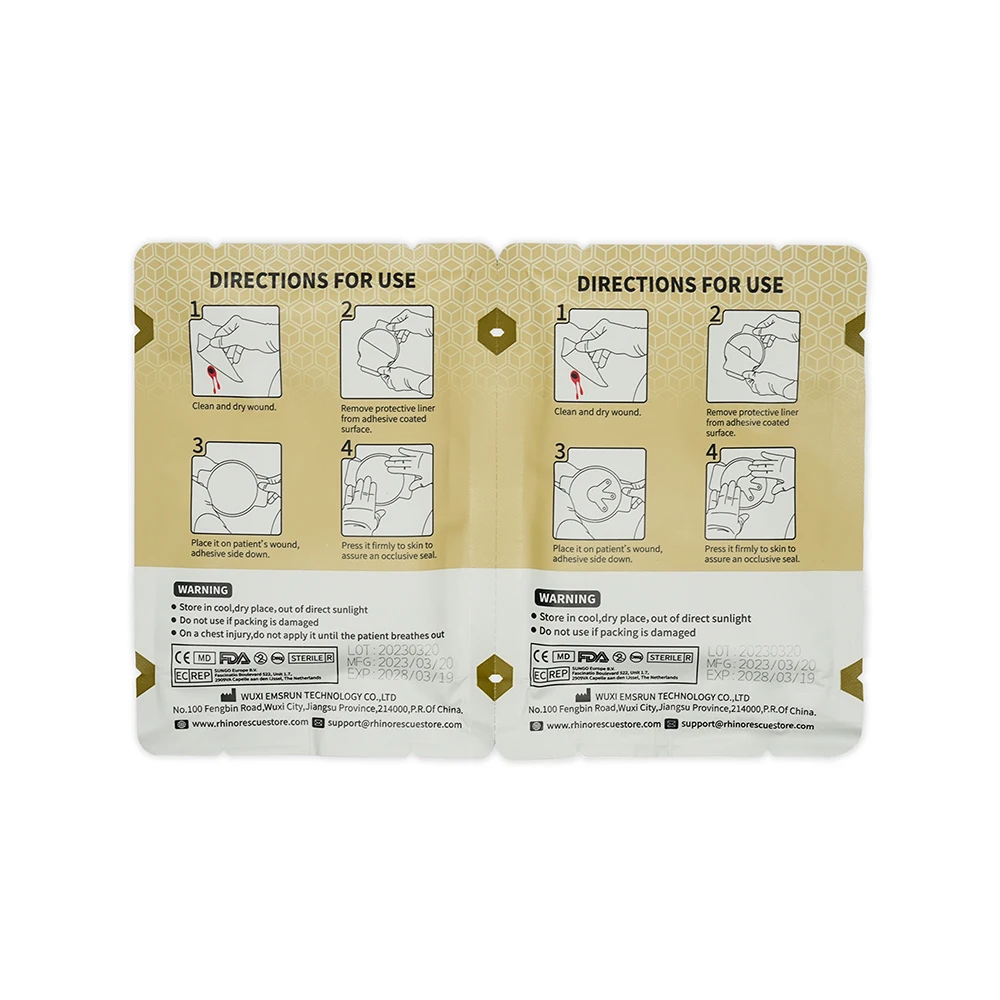 RHINO RESCUE Vent Chest Seal Twin Pack Trauma Dressing First Aid Kit Sterile Wound Care Ifak Refill Kit 6 Count wound bandage medical wound dressing first aid kit
