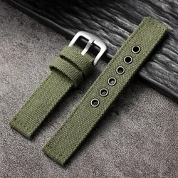 Versatile Denim Canvas Nylon Watch Band - Military - Style Sport Strap - 22mm (Green)