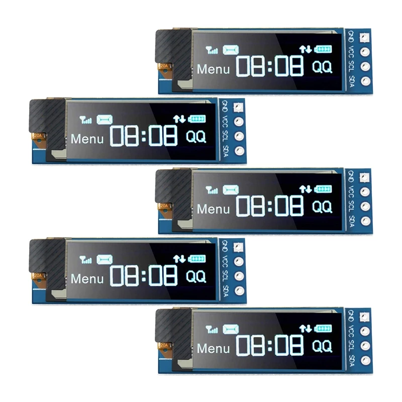 

Модуль дисплея I2C 0,91 дюйма, модуль дисплея I2C OLED, драйвер экрана I2C OLED, постоянный ток 3,3-5 В, 5 шт.