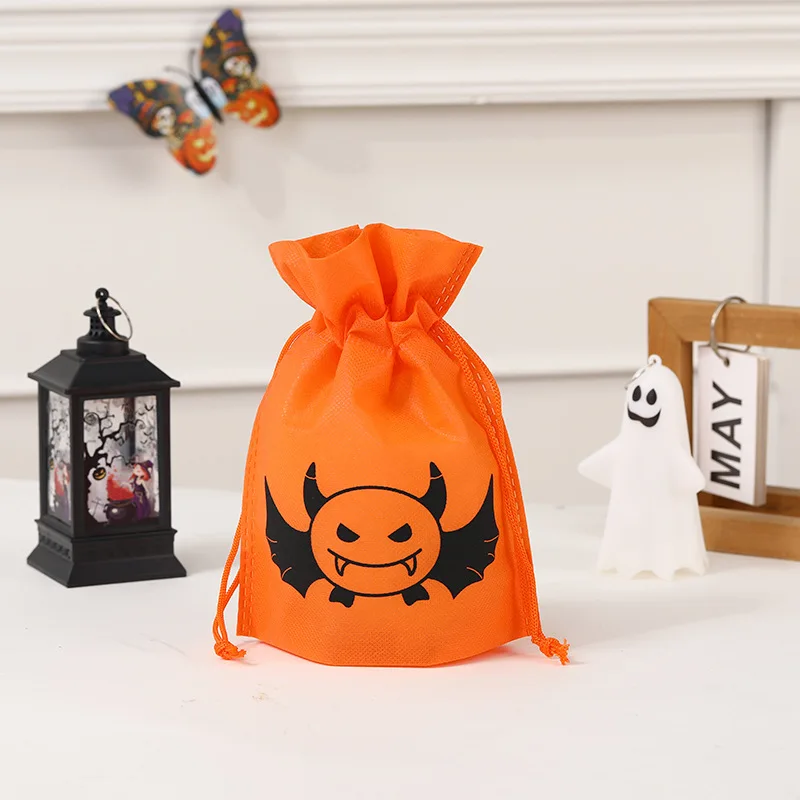 24-2PCS Pumpkin Non Woven Drawstring Gift Bags Trick or Treat Bags Candy Cookie Pouch for Halloween Gift Packaging Decoration