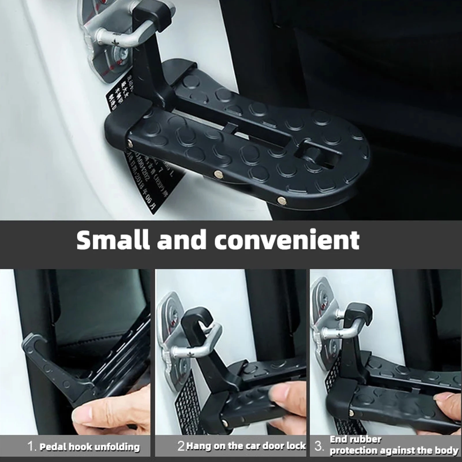 Pédale Marchepied Pliable Voiture GOBIWM – Échelle Porte SUV/RV Noire Avec Marteau Sécurité 500 Kg Capacité