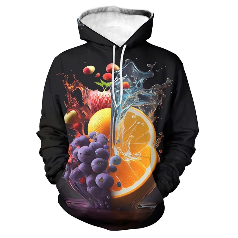 thumbnail image 1 of Sudadera con capucha con estampado 3D de frutas de limón, fresa y naranja para hombre, sudaderas informales holgadas de talla grande, ropa para hombre, 1 of 5