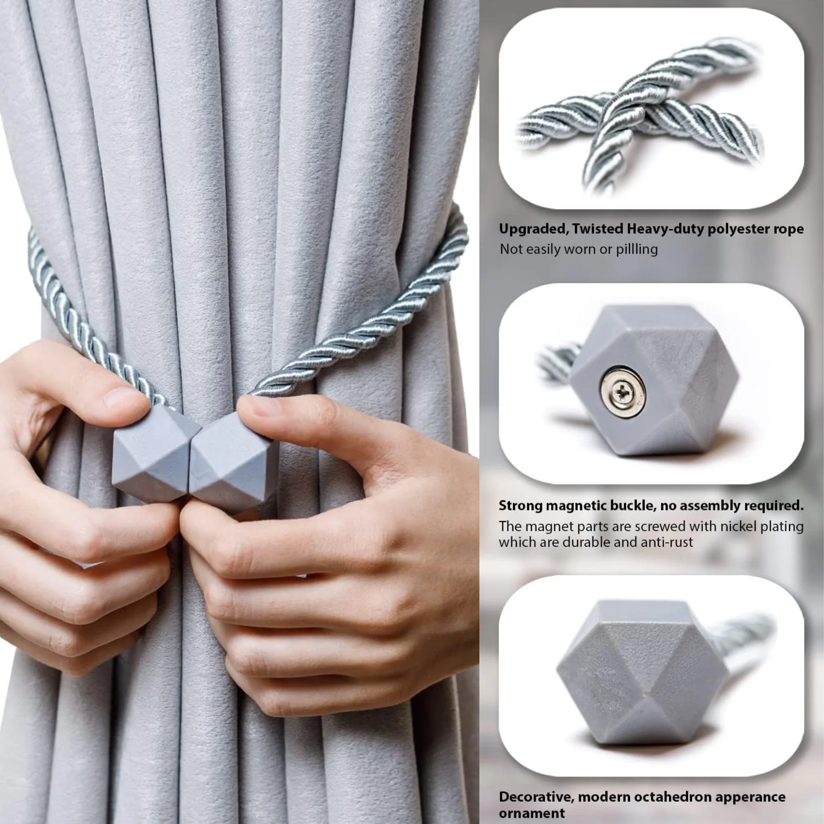 Magnetic Curtain Tiebacks Twist Rope Magnet Tieback Window Treatment Holdbacks Draperies Holders