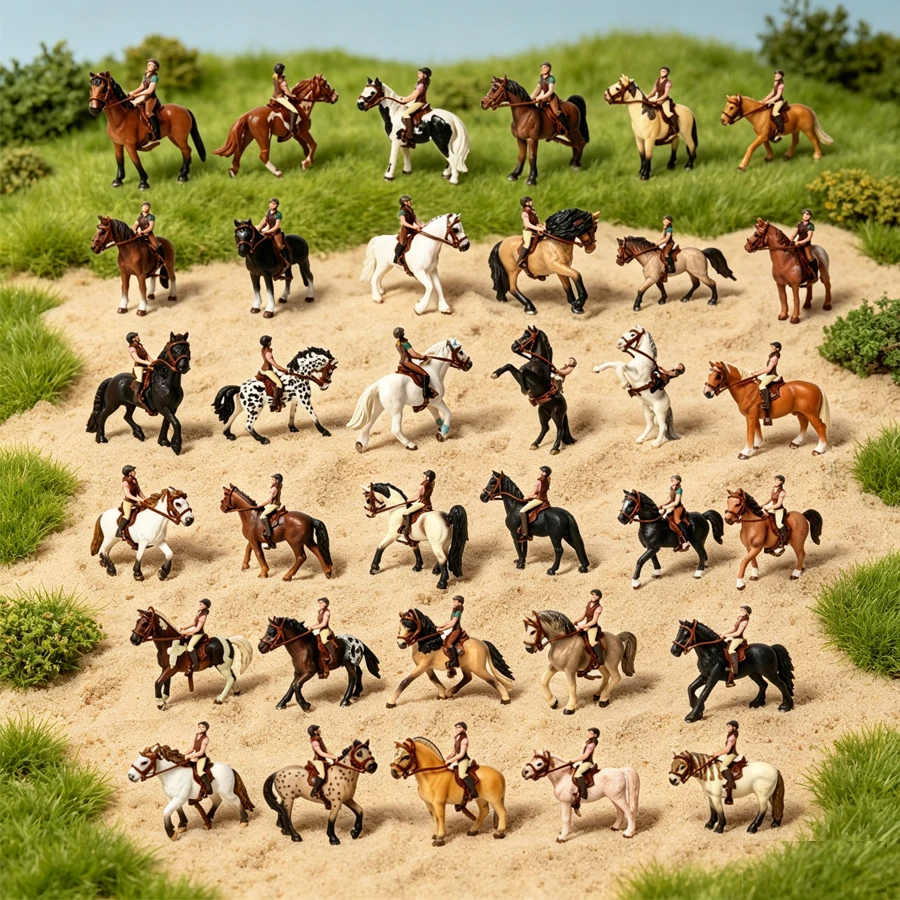 안장과 굴레 승마 Playset 모델 피규어 장식 어린이를위한 교육 장난감과 현실적인 승마 라이더 말