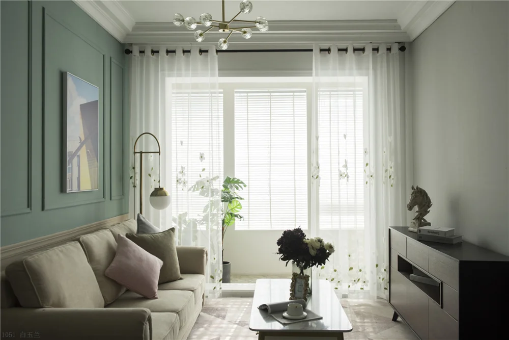 Description Picture 4 of itemChinese Embroidered White Magnolia Curtains Tulle for Living Room Pastoral Sheer Drapes Bedroom Kitchen Window Treatment