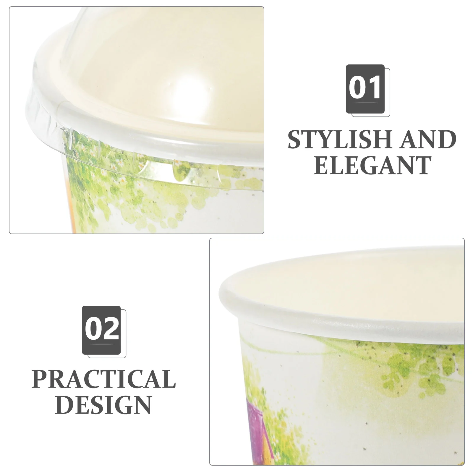 50 Pcs Ice Cream Paper Cup Disposable Bowls With Lid For Cold Dessert Storage One Time Use Kitchen Dining dessert cups disposable paper cups
