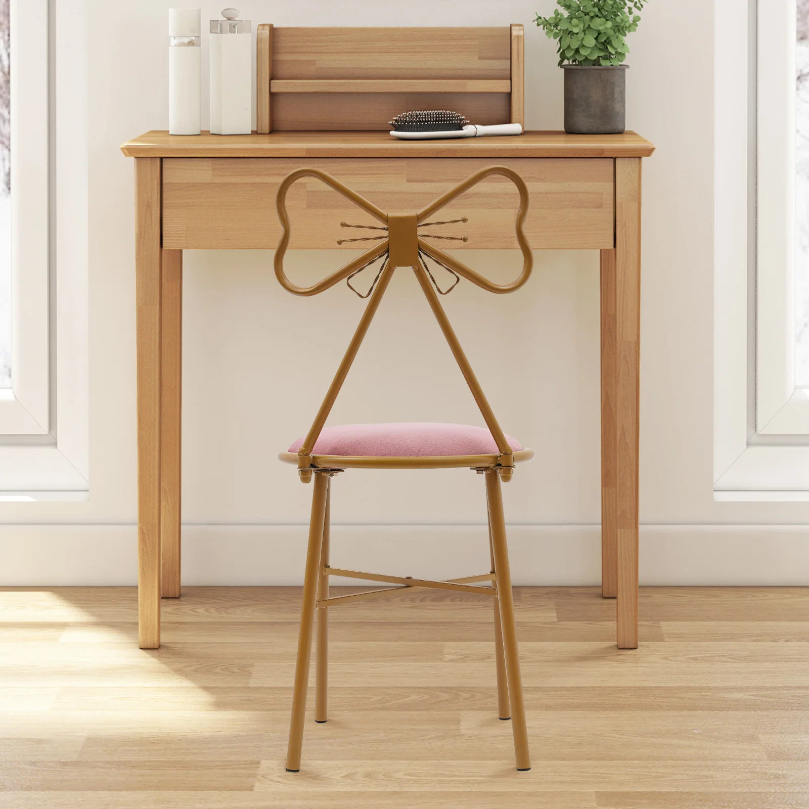 Modern Makeup and Dressing Chairs, Deep Pink Bow Shaped Dressing Chairs, Bedroom Princess Chairs with Bow Shaped Backrests 3