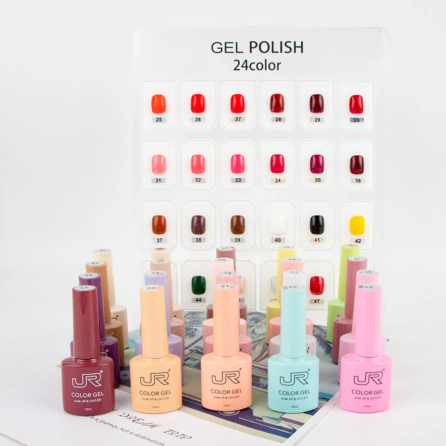 JR 28 pcs 10ml gel nail polish set Including 24 colors top coat base coat remover matte Gel Polish Kit UV LED Soak Off Polish Ho 4