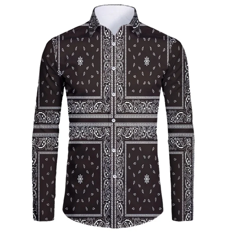 thumbnail image 1 of Camisas de manga corta con botones y estampado 3D de lujo de alta gama con patrón dorado para hombres, blusas de estilo callejero de moda, atuendos de hip hop, 1 of 5