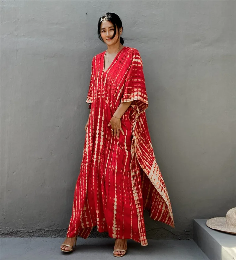 Fashion Casual Striped Print Long Dresses Women Bohemian V-neck Bat Sleeve Loose Slit Beach Dress Summer New Beachwear Vestidos 109 Fashion Casual Striped Print Long Dresses Women Bohemian V-neck Bat Sleeve Loose Slit Beach Dress Summer New Beachwear Vestidos