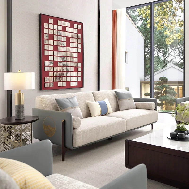 

Light luxury new Chinese ebony sofa combination modern fabric all-solid wood sofa household living room furniture M8