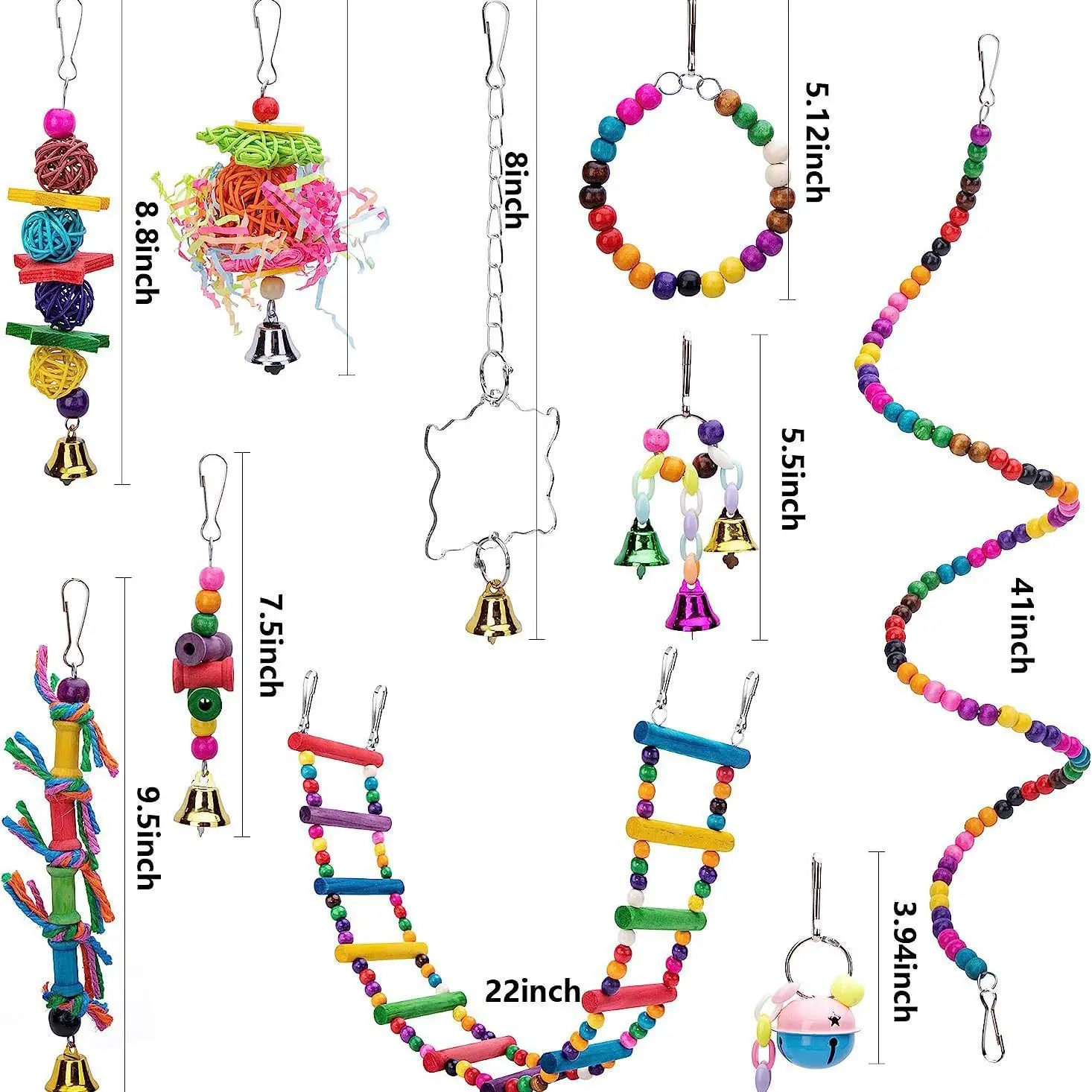 Combination Bird Toys Set Swing Chewing Training Toys Small Parrot Hanging Hammock Parrot Cage Bell Perch with Ladder