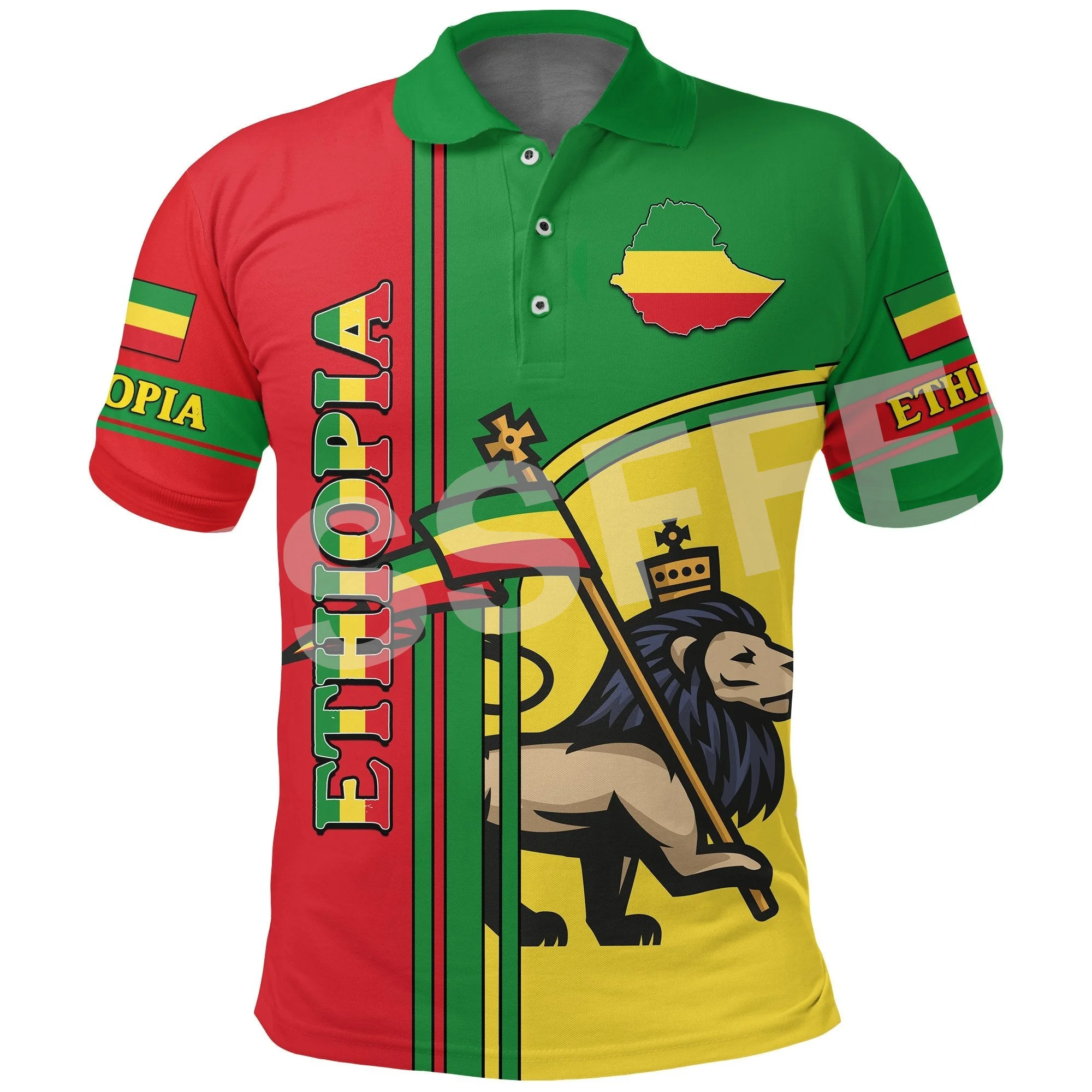 

Africa Country Flag Lion Ethiopia Church Reggae Tribel 3DPrint Summer Casual Polo Shirts Men/Women Short Sleeves Streetwear X4